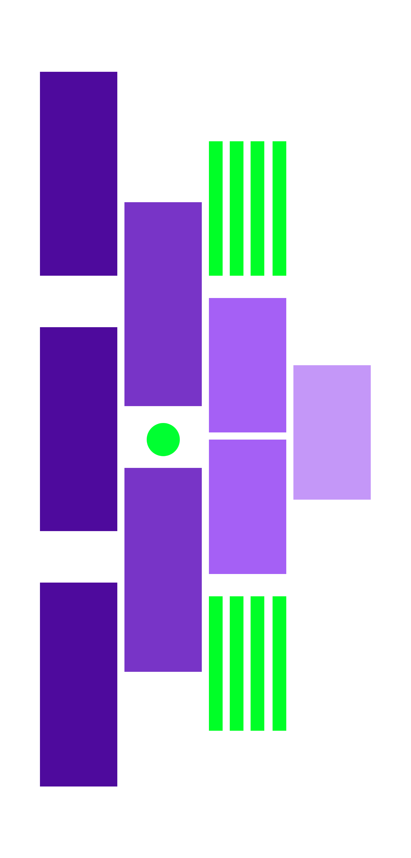 purple squares and green dot